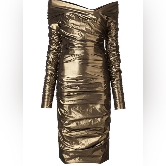 Dolce & Gabbana Draped Midi Dress Gold Size 40 BNWT - Picture 5 of 13